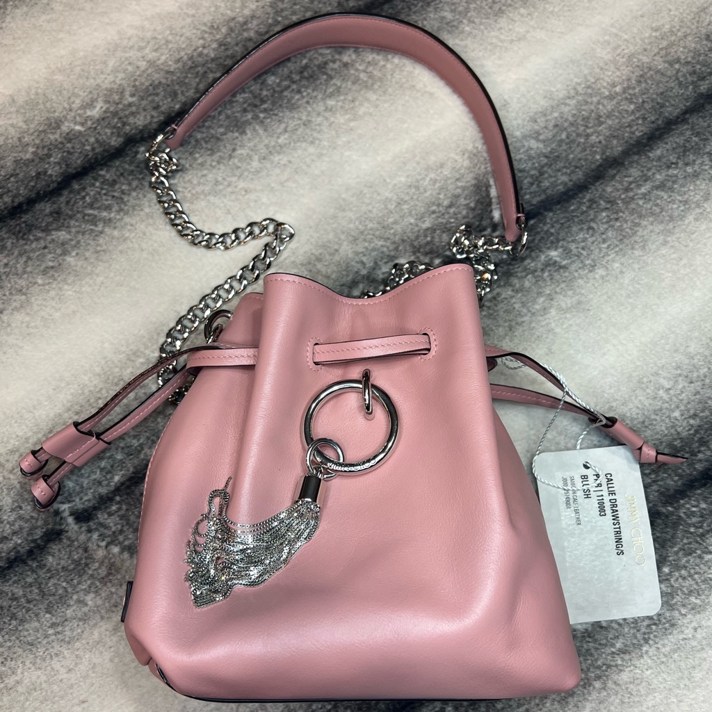 { Jimmy Choo } Callie Drawstring S/Blush Crossbody Purse Handbag